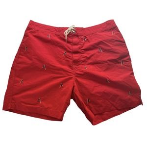 Polo Ralph Lauren Mens Red Anchor Flag Mesh Lined Logo Swim Trunks Large